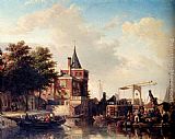 Amsterdam Paintings - View Of The_Schreierstoren, Amsterdam, In Summer by Elias Pieter van Bommel